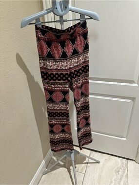 Boho-Patterned Boot Cut Pants - Black & Pink
